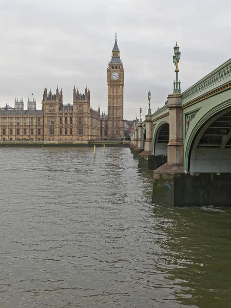 Big Ben Clock Tower Westminster Bridge Londynie Zima — Zdjęcie stockowe