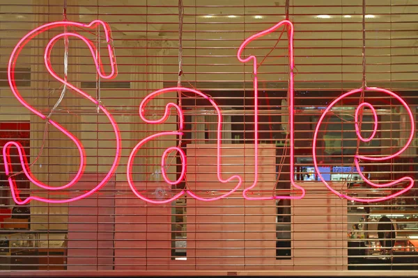 Pink Sale Advertisment Neon Sign Window — Stock Photo, Image