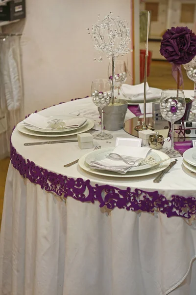 Teljes Asztal Ünnepi Beállítás Esküvői Ünnepi — Stock Fotó