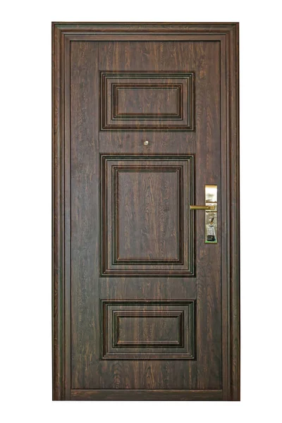 Brown Wood House Entrance Door Isoled White — стокове фото