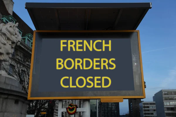 French Borders Closed Traffic Information Board Mensagem Assinar Amarelo — Fotografia de Stock