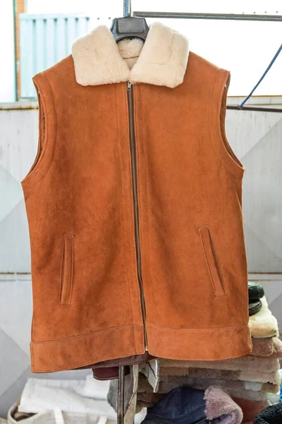 Pele Carneiro Natural Esconder Vest Vestuário — Fotografia de Stock