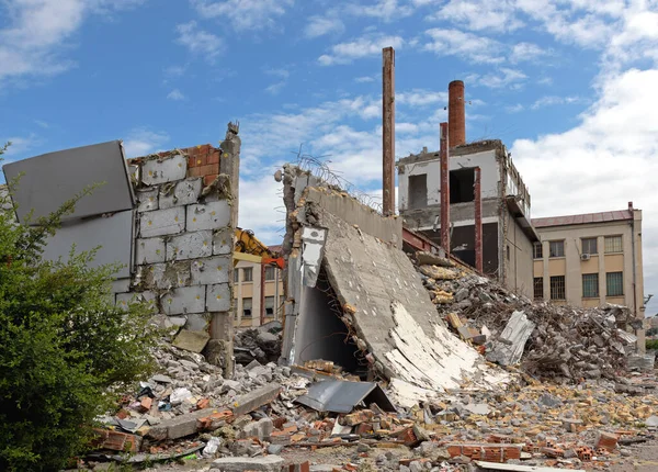 Old Factory Building Demolition Steel Beams Structure — Stock fotografie