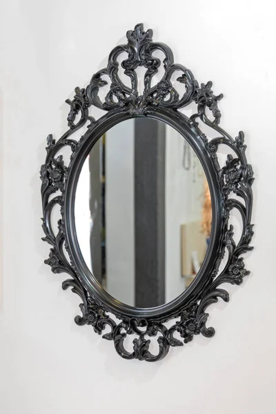 Cadre Miroir Noir Style Rustique Mur — Photo