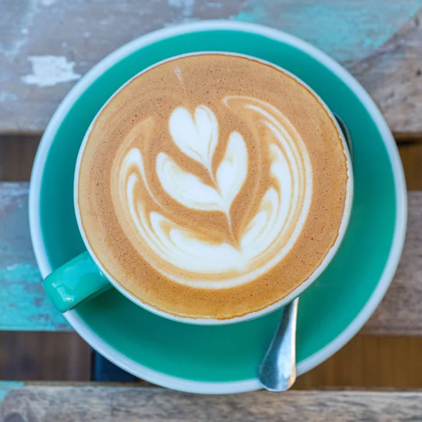 Heart Shape Foam Art Italian Cappuccino Coffee Top View — стокове фото