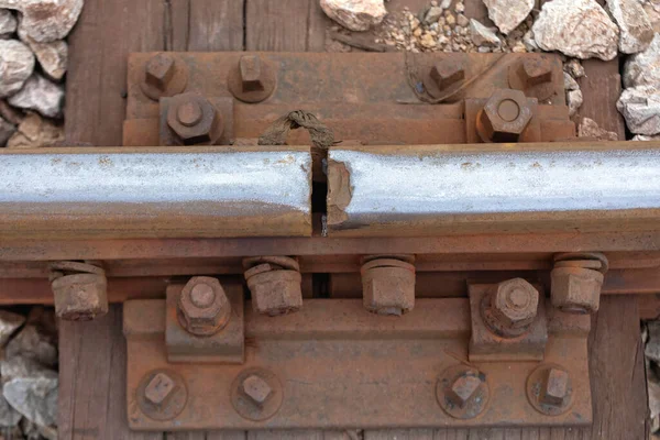 Chipped Rail Fishplate Connection Old Railway Serbia — Stock Photo, Image