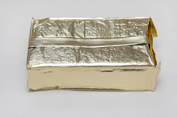 Őrölt Kávé Vákuum Csomagolás Golden Foil — Stock Fotó