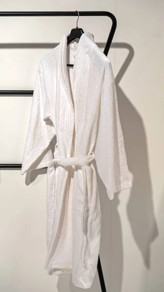 One White Clean Bathrobe Terry Hanger — Stock Photo, Image