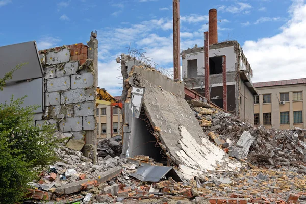 Old Factory Building Demolition Steel Beams Structure — Stock fotografie