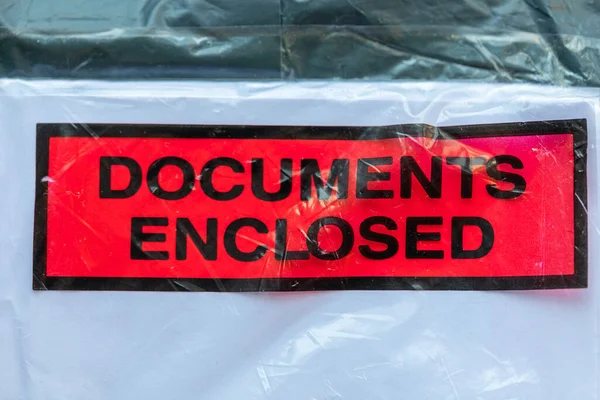 Documents Enclosed Red Sign Package Mail — Stock Photo, Image