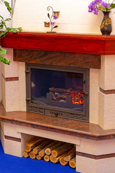 Fireplace Electronic Fire Heater Room Corner — Stock Photo, Image