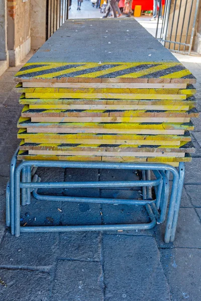 Plataformas Passarela Levantadas Prontas Para Inundações Veneza — Fotografia de Stock