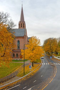 Fredrikstad, Norveç - 27 Ekim 2016: Fredrikstad, Norveç 'teki Domkirke Kilisesi.