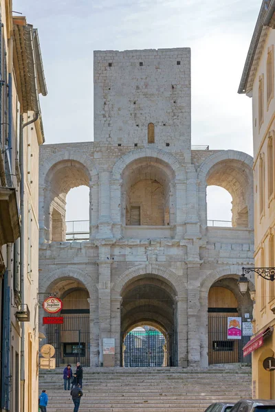 Arles Francia Gennaio 2016 Antico Anfiteatro Romano Punto Riferimento Arles — Foto Stock