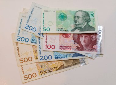 Oslo, Norveç - 21 Şubat 2017: Norveç Kronu Kağıt Para Banknotları Oslo, Norveç