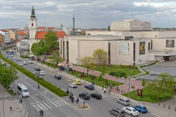 Újvidék Szerbia 2017 Április Belvárosi Színház Templom Légi Kilátása Újvidéken — Stock Fotó