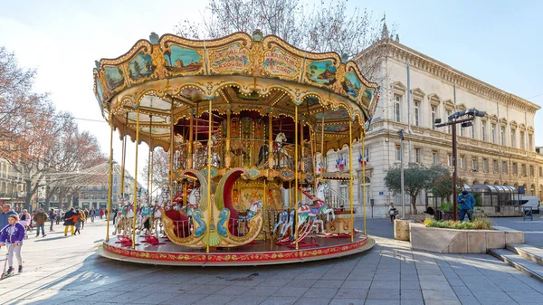 Αβινιόν Γαλλία Ιανουαρίου 2016 Vintage Carousel Merry Street Στην Αβινιόν — Φωτογραφία Αρχείου