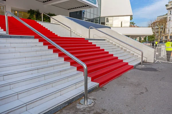 Cannes Frankrijk Februari 2016 Leeg Rood Tapijt Beroemde Festival Hall — Stockfoto