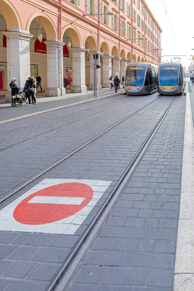 Nice France Februar 2016 Kein Einfahrtsschild Schienen Für Tams Öffentlichen — Stockfoto