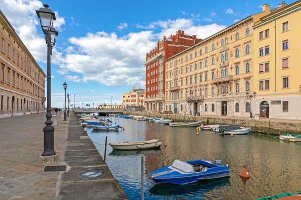 Trieste Italy March 2020 Moored Boats Canal Grande Winter Day — Stockfoto