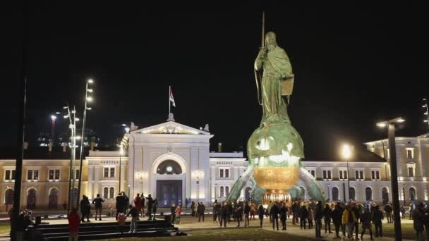 Belgrado Sérvia Janeiro 2021 Estátua Rei Sérvio Stefan Nemanja Cerimônia — Vídeo de Stock