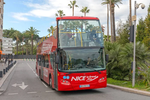 Nice France Janvier 2018 Big Red Open Top Tourist Bus — Photo