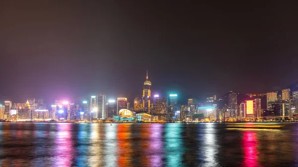 Hong Kong Island Nocy Light Show Długa Ekspozycja — Zdjęcie stockowe