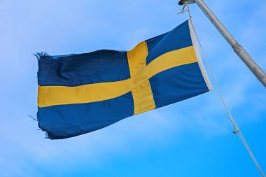 İsveç Bayrağı Gökyüzünde Mavi Üzerinde Sarı Haç