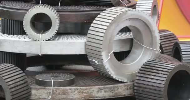 Rotating Metal Sprockets Gears Parts Machinery — Stock Video