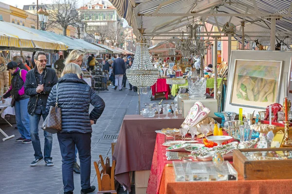 Niza Francia Enero 2018 Brocante Antique Market Cours Saleya Niza —  Fotos de Stock