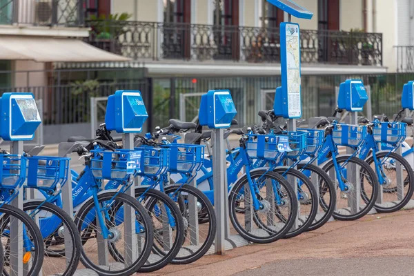 Nice Fransa Ocak 2018 Blue Bisikletler Kiralık Velo Bleu Nice — Stok fotoğraf