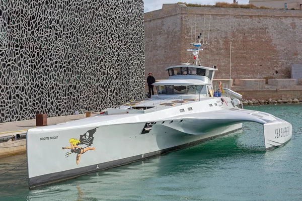 Marselha França Janeiro 2016 Fast Interceptor Trimaran Brigitte Bardot Sea — Fotografia de Stock