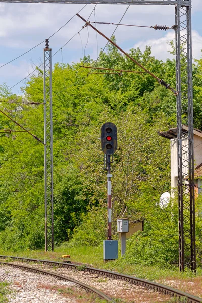 Railway Red Traffic Light Signal Trains — Stock Photo, Image