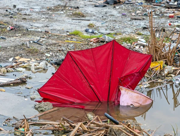 Umbrella Illegal Dump Site Waste Pollution Problem — Stock Photo, Image