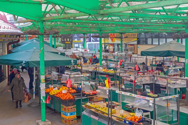 Belgrado Servië Februari 2021 Boerenmarkt Zeleni Venac Koude Winterdag Belgrado — Stockfoto