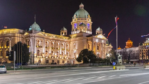 Belgrade Serbia March 2021 Parliament Government Building Night Belgrade Serbia — Stock Photo, Image