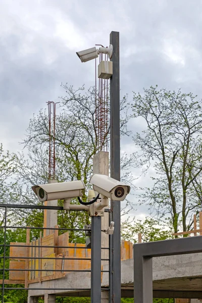 Kamery Cctv Placu Budowy Ochrona Bezpieczeństwa — Zdjęcie stockowe