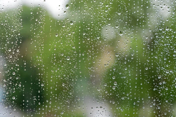 Rain Drops Green Window Rainy Day Background — Stock Photo, Image