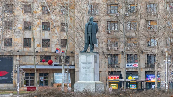 Belgrado Sérvia Fevereiro 2021 Estátua Bronze Monumento Nikola Pásico Dia — Fotografia de Stock