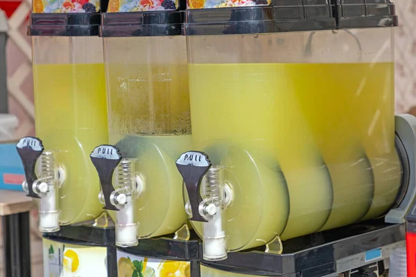 Cold Lemonade Refrigerated Dispenser Three Beverages — 스톡 사진