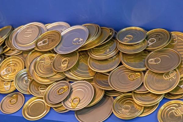 Big Bunch New Cans Tin Lids Pull Tabs — Stock Photo, Image