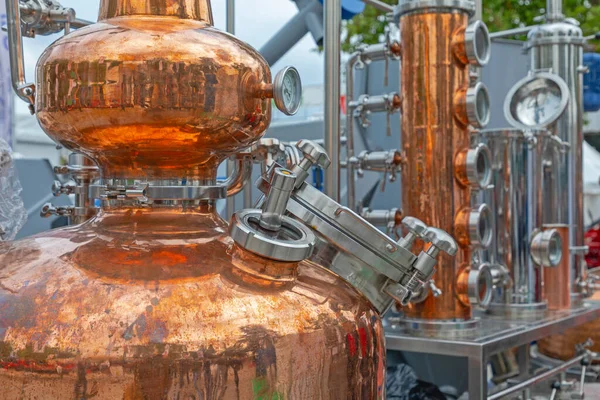 Equipo Cobre Para Destilería Alcohol Cervecería — Foto de Stock