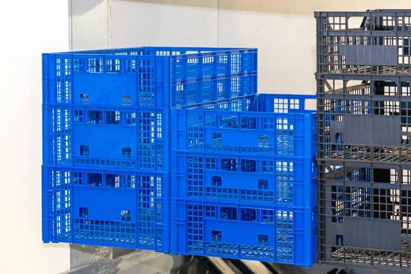 Синие Пластиковые Коробки Сельскохозяйственного Производства — стоковое фото