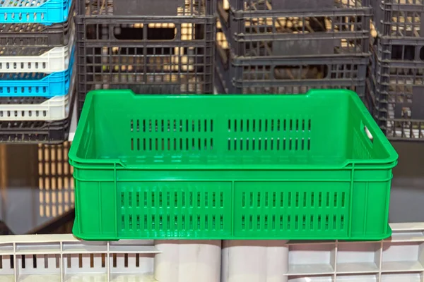 Caixa Plástico Verde Para Produtos Agrícolas Transporte — Fotografia de Stock