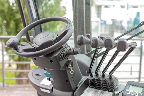 Forklift Truck Steering Wheel Levers Commands Cabin — Stock Photo, Image