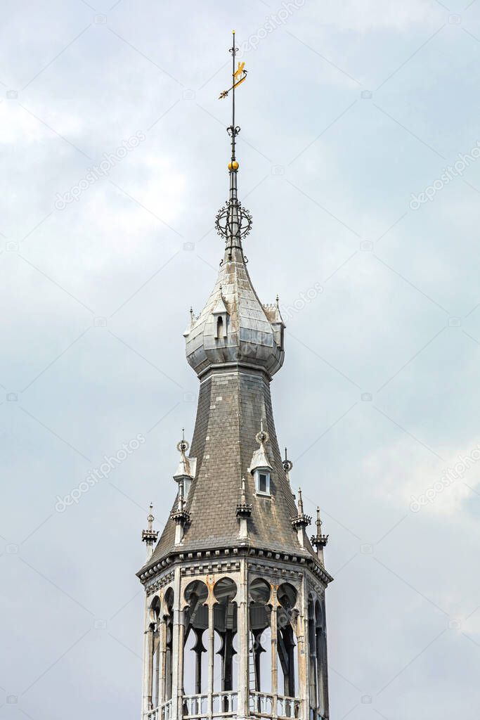 Spire Tower at Magna Plaza Neo Gothic High End Shopping Mall in Amsterdam Netherlands