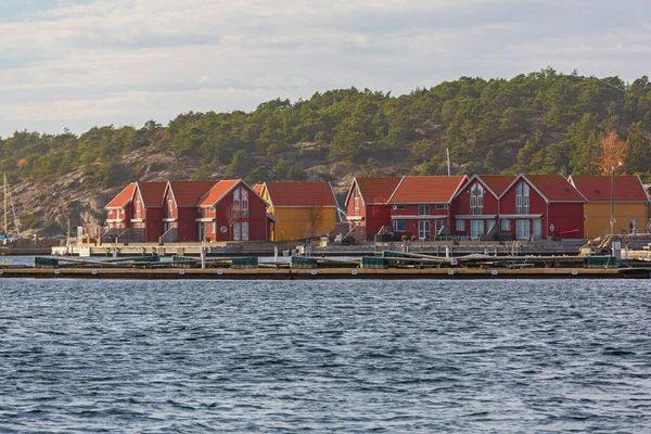 Casas Tradicionales Madera Roja Isla Hvaler Noruega —  Fotos de Stock