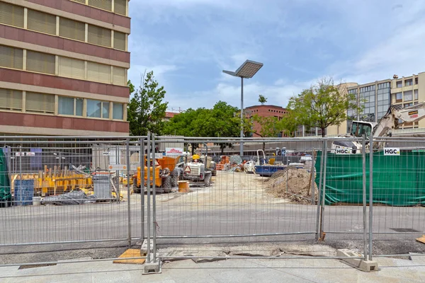 Lugano Switzerland June 2019 Road Works Construction Site City Centre — Stock Photo, Image