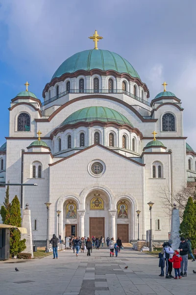 Belgrade Serbia February 2021 Big White Marble Orthodox Church Saint — Foto de Stock