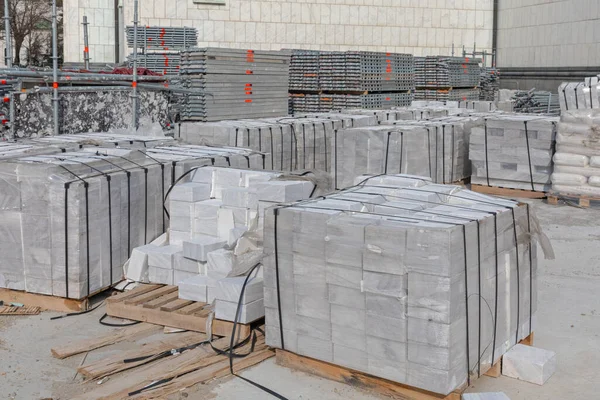 Pallets Marble Stone Blocks Construction Site — Stock Photo, Image